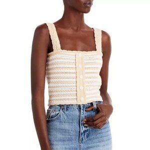 Aqua Striped Crochet Tank Tan‎ White XL